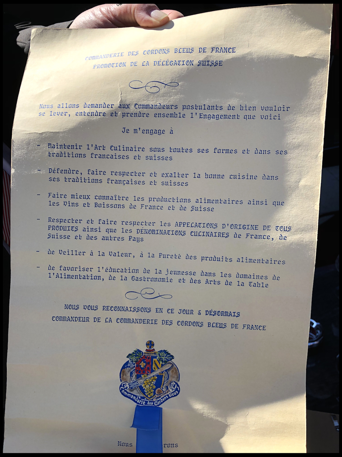 Charte officielle de la délégation suisse de la commanderie des cordons blues de France
